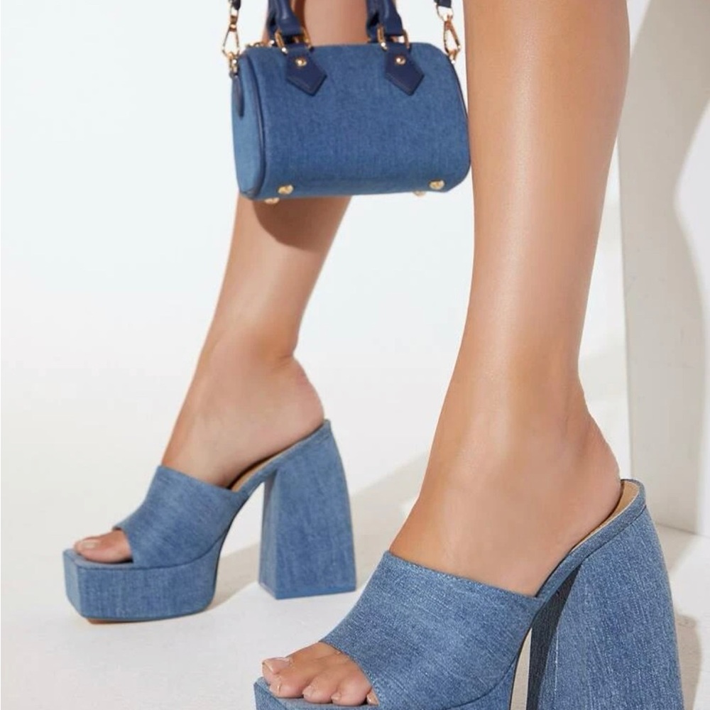 Denim platform slip ons